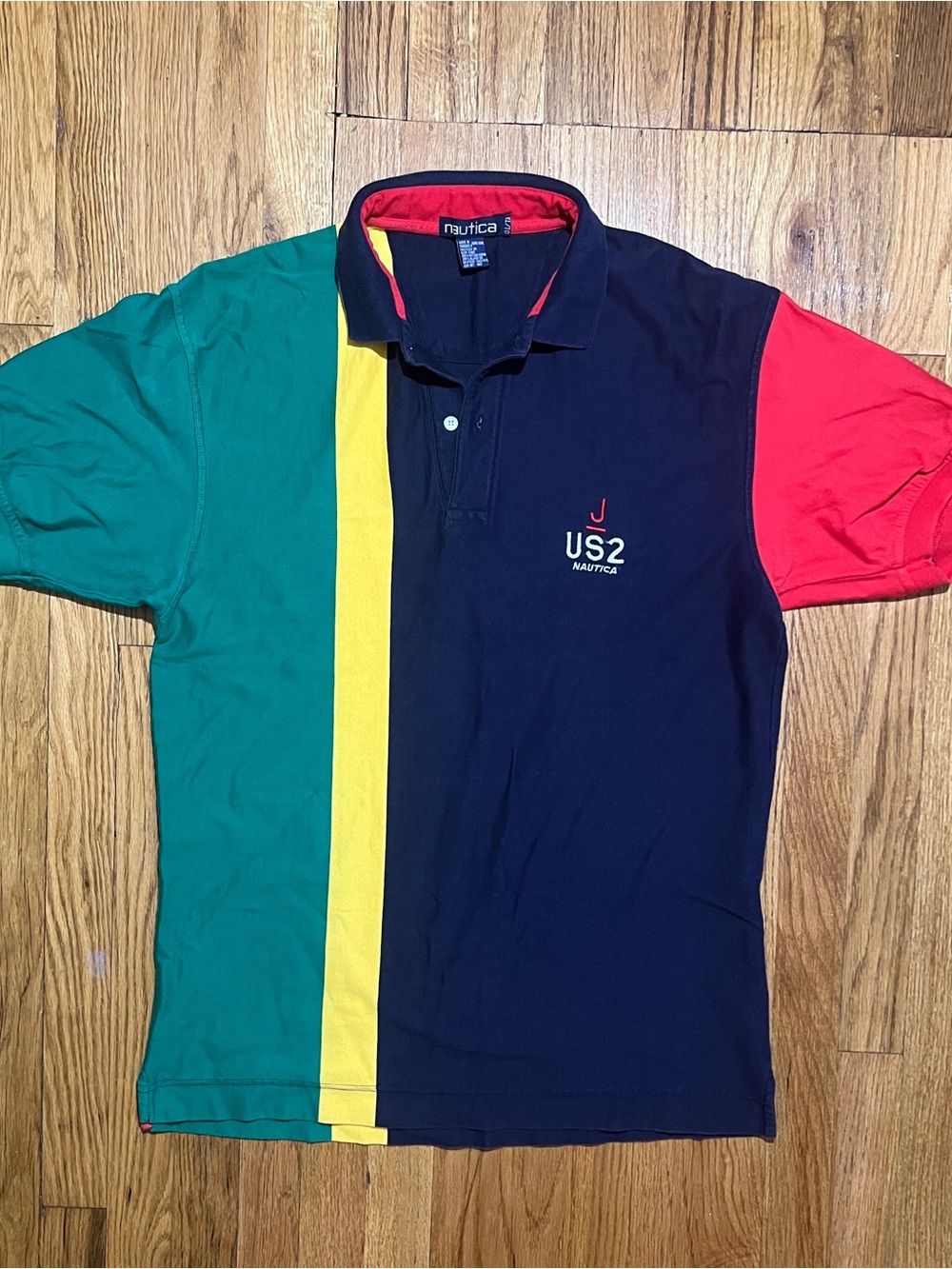 Vintage 90’s Nautica US2 Men's Colorblock Cotton Knit Collared Polo XL Golf Logo